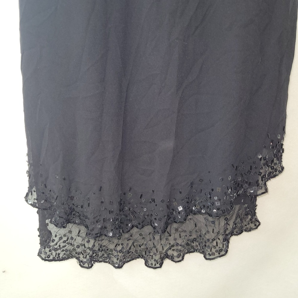 Maggy London Dress Womens 8 Black Beaded Ruffled Tiered V Neck Sleeveless Formal - Picture 5 of 14
